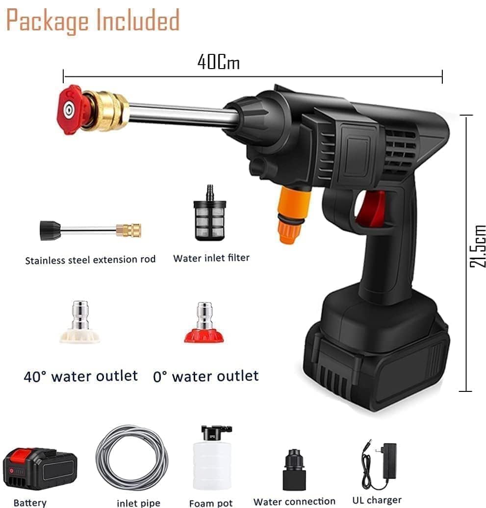 Cordless Portable Wireless Pressure Washer Gun 48V 12000mah High Pressure Water Gun for Car Wash Bike Washing Cleaning| Adjustable Nozzle and 5M Hose Pipe (Double_Battery) (Black 2)