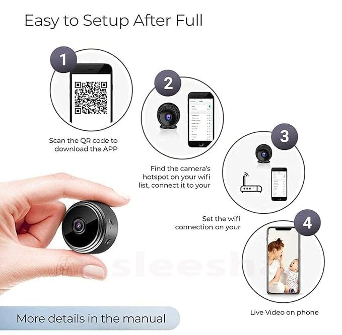 New Mini Wireless WiFi Security Camera | HD 1080p Indoor Video Recorder with Low Light Vision | Portable & Magnetic | Home and Office Monitor