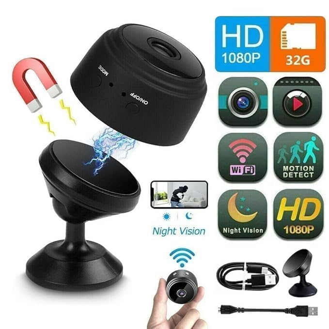 New Mini Wireless WiFi Security Camera | HD 1080p Indoor Video Recorder with Low Light Vision | Portable & Magnetic | Home and Office Monitor