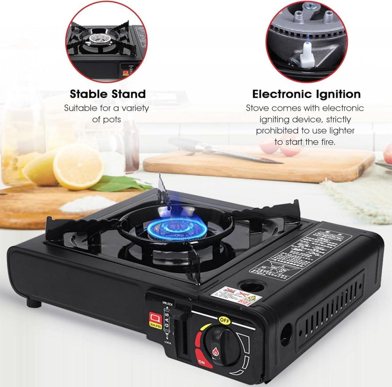 Portable Camping Gas Stove with Carrying Case | Cooking Gas Burner for Outdoor Camping, Hiking & Trekking - Pack of 1 (Black, 34 x 26 x 7.5 cm)