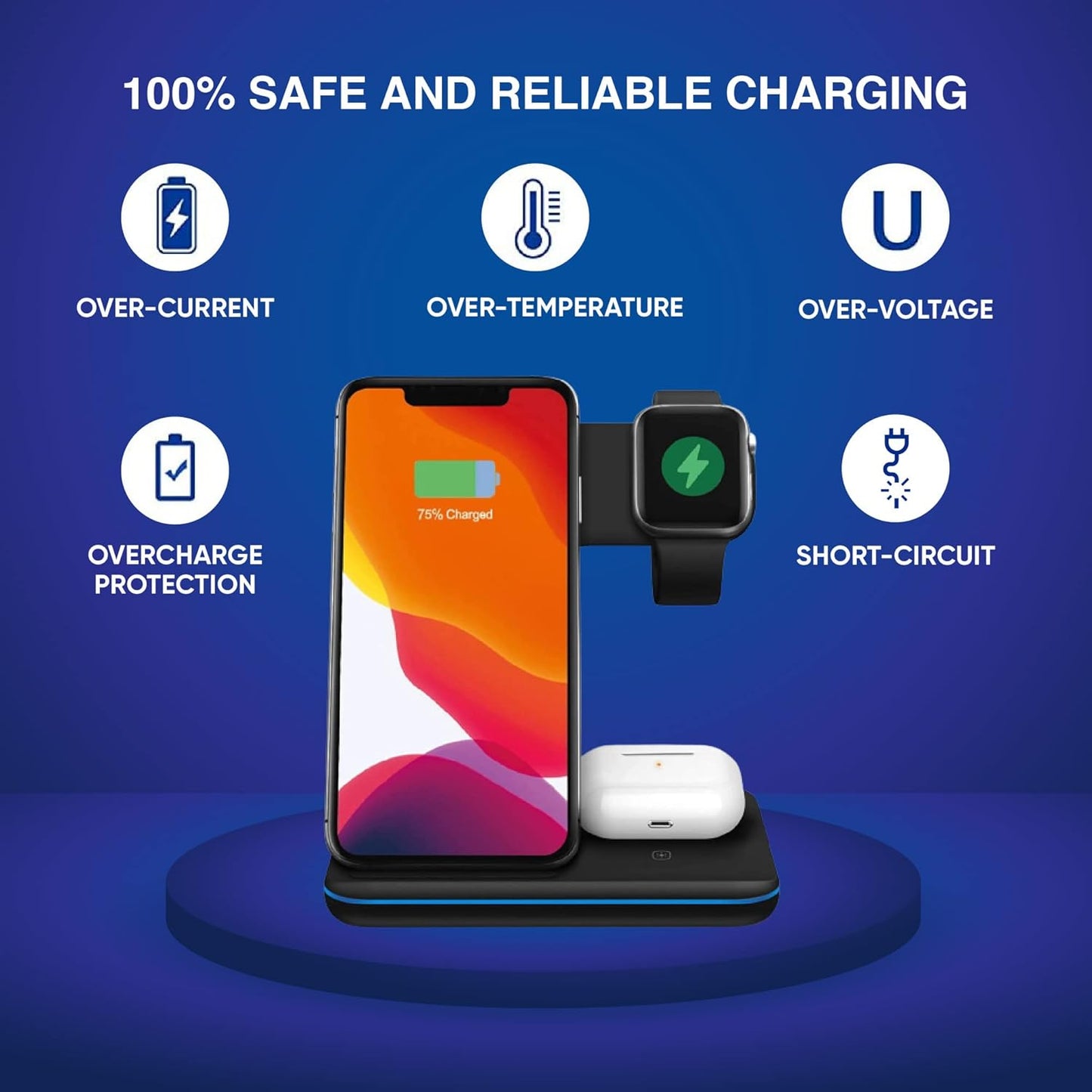 3-in-1 Wireless Charger 15W for Qi-Devices/iPhone/Samsung (Black) Charging Pad