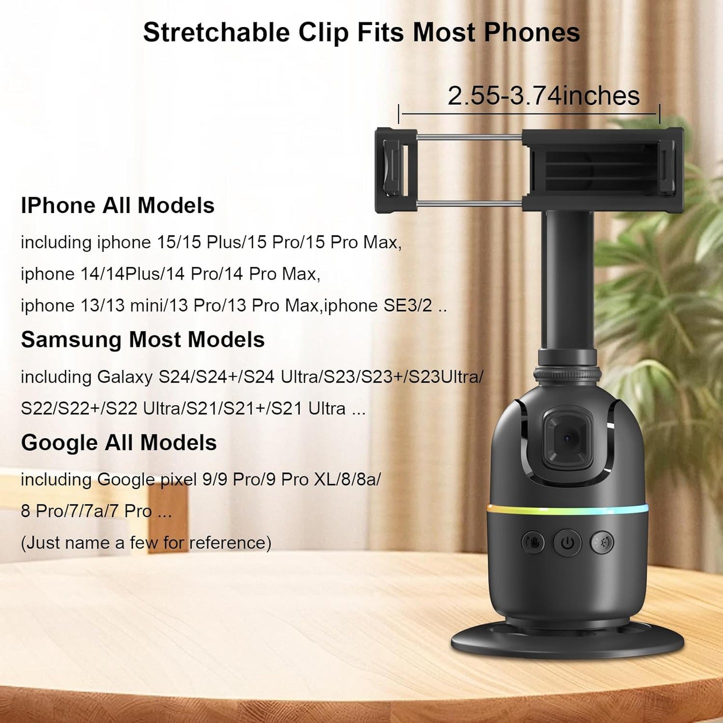Auto Face Tracking Phone Holder for Phone, GoPro, Compact Camera, 360° Rotation Auto Tracking Mount Compatible with Tripod, Rotating Stand for iPhone for Vlog, Streaming, Video, FaceTime, TIK Tok