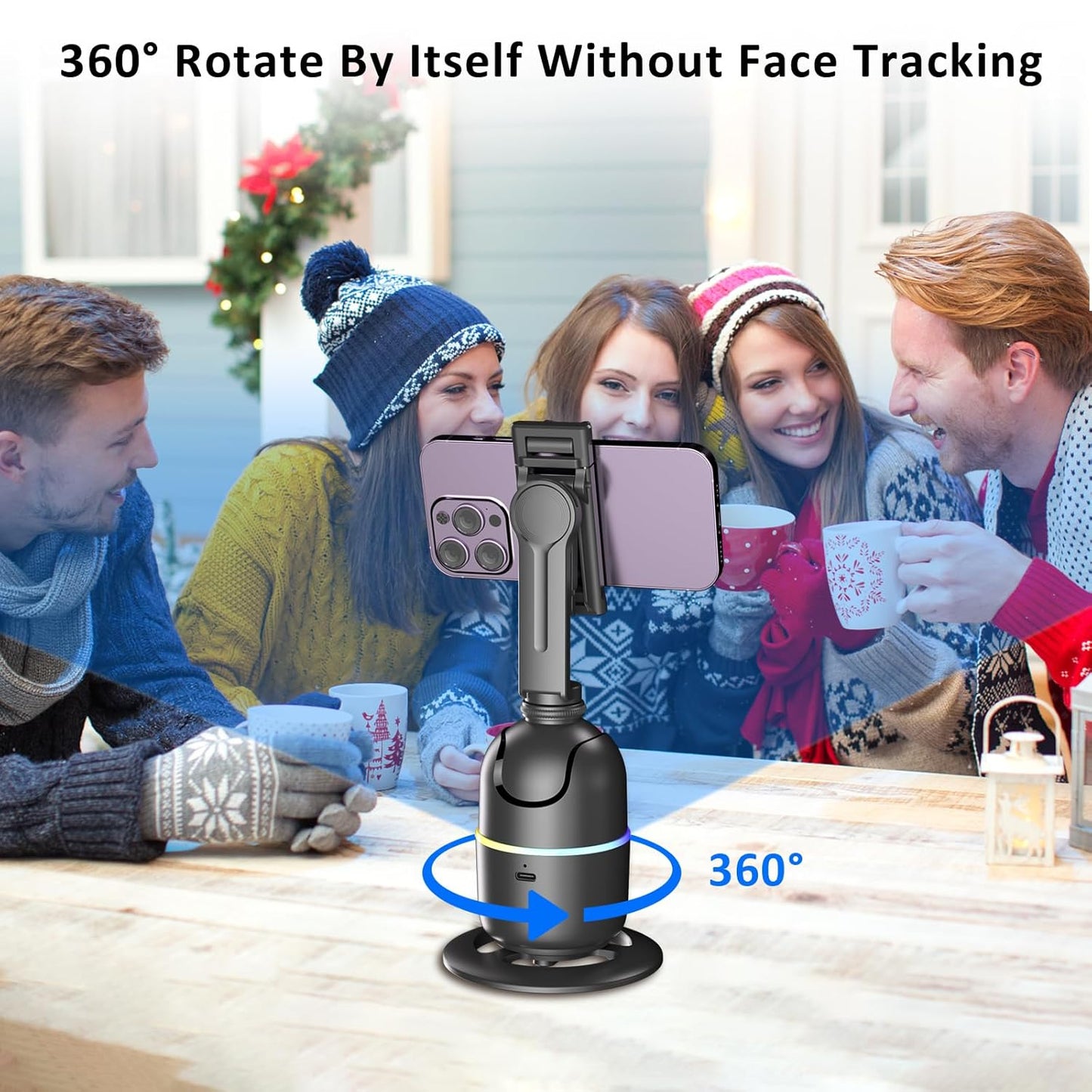 Auto Face Tracking Phone Holder for Phone, GoPro, Compact Camera, 360° Rotation Auto Tracking Mount Compatible with Tripod, Rotating Stand for iPhone for Vlog, Streaming, Video, FaceTime, TIK Tok