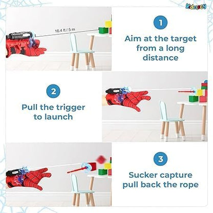 PROBABE Spider Web Shooters For Kids, Spider Web Shooter,Spider Launcher Wrist Toys, Plastic Web Shooter For Kids, Red
