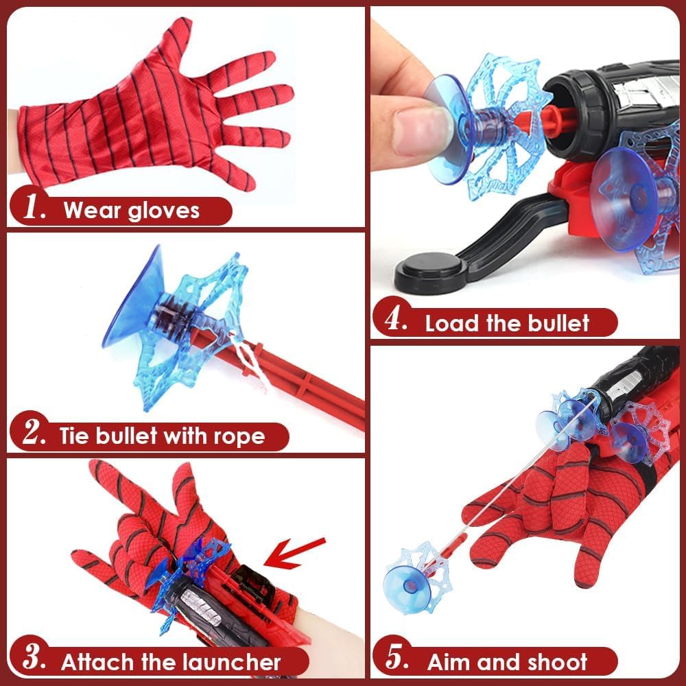 PROBABE Spider Web Shooters For Kids, Spider Web Shooter,Spider Launcher Wrist Toys, Plastic Web Shooter For Kids, Red