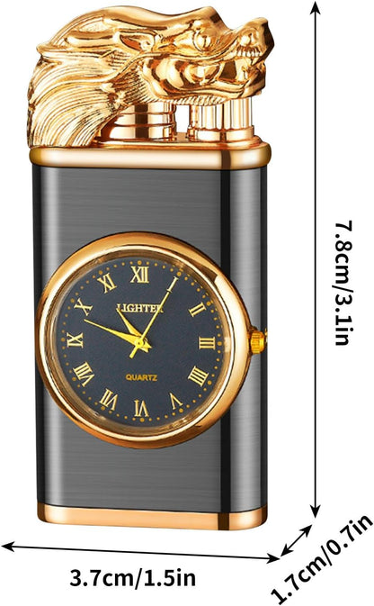 Windproof Lighter, Vintage Lighter with Watch, Magic Dual Flame Dragon Lighter with Watch, Creative Adjustable Flame Windproof Lighter, Portable Candle Lighters for Fireplace