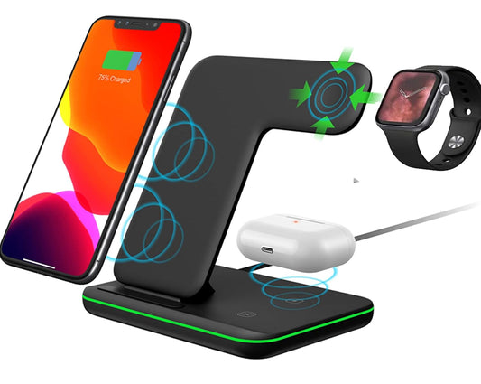 3-in-1 Wireless Charger 15W for Qi-Devices/iPhone/Samsung (Black) Charging Pad