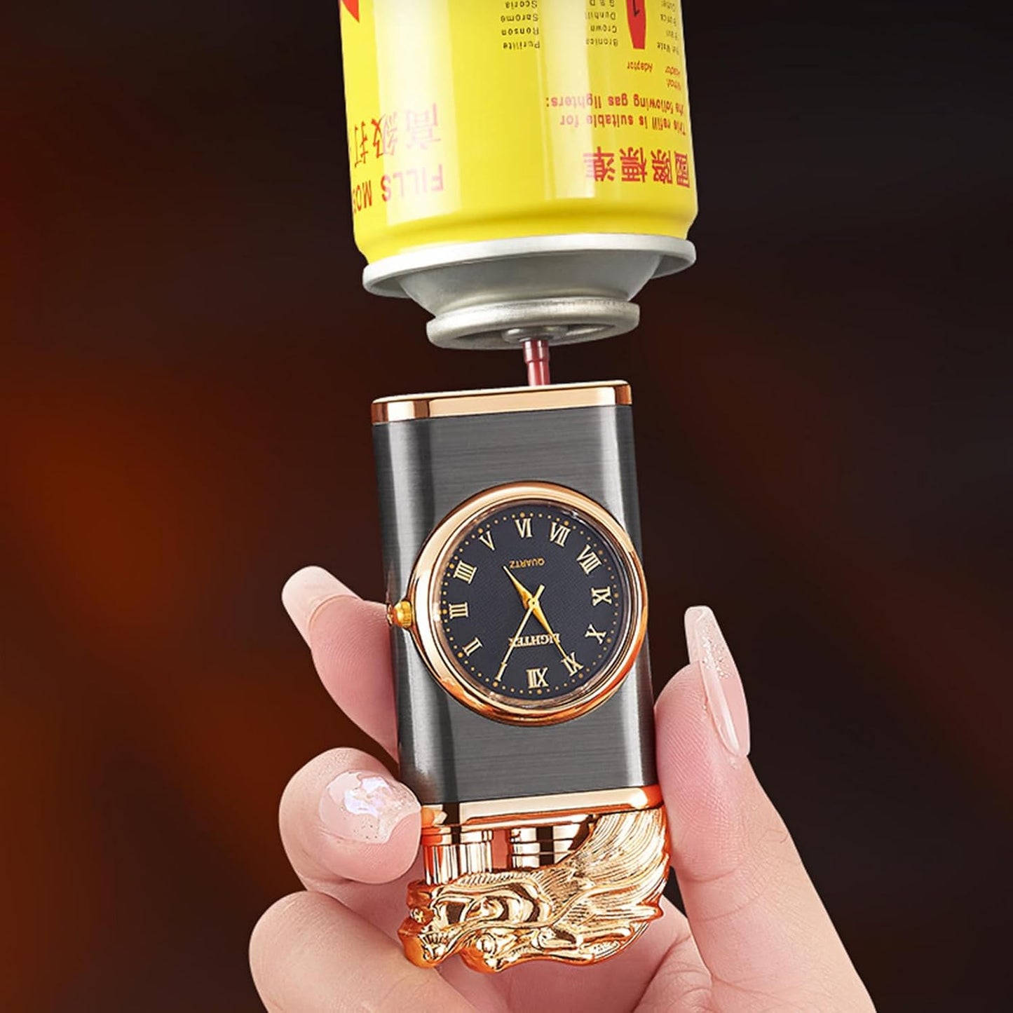 Windproof Lighter, Vintage Lighter with Watch, Magic Dual Flame Dragon Lighter with Watch, Creative Adjustable Flame Windproof Lighter, Portable Candle Lighters for Fireplace