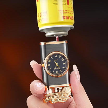 Windproof Lighter, Vintage Lighter with Watch, Magic Dual Flame Dragon Lighter with Watch, Creative Adjustable Flame Windproof Lighter, Portable Candle Lighters for Fireplace