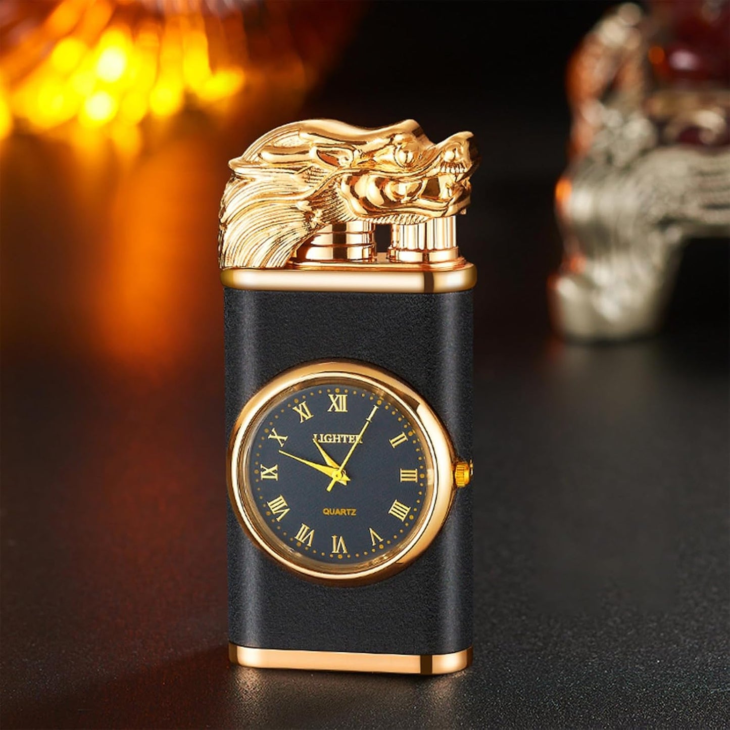 Windproof Lighter, Vintage Lighter with Watch, Magic Dual Flame Dragon Lighter with Watch, Creative Adjustable Flame Windproof Lighter, Portable Candle Lighters for Fireplace