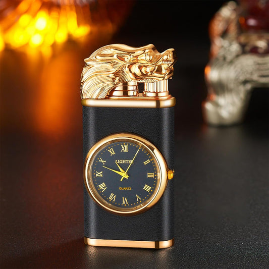 Windproof Lighter, Vintage Lighter with Watch, Magic Dual Flame Dragon Lighter with Watch, Creative Adjustable Flame Windproof Lighter, Portable Candle Lighters for Fireplace